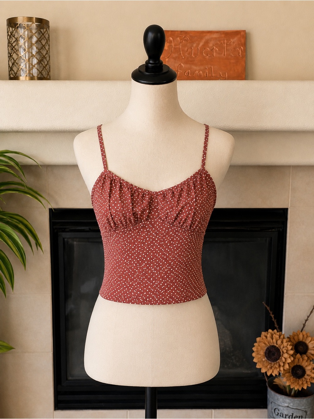 LA Hearts Brown Floral Print Crop Top Size Medium Women’s Smocked Cami Tank